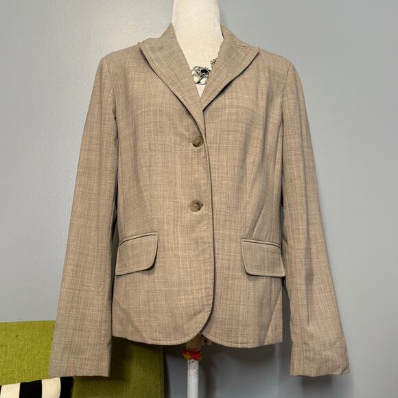 Lands End Tan Two Button Suit Blazer Jacket 14 - Picture 1 of 6